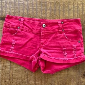 🌹 BLUE ASPHALT - Red Denim Shorts - 1